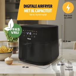 Airfryer 8 Liter – 2000W – Digitale Airfryer met LED Touchscreen – 8 Programma’s – PFAS-vrije Antiaanbaklaag – Tristar FR-9071 – Zwart — thumbnail 5