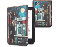 kwmobile e-reader hoesje geschikt voor Kobo Clara 2E hoes - E reader flip case met magnetische sluiting - Ereader cover - boekenstad design in meerkleurig