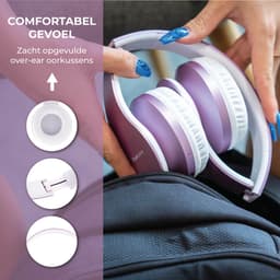 PowerLocus P1 Bluetooth Koptelefoon – Draadloos – Over Ear – Met Microfoon – Inklapbaar - incl. Hoes – Wit/Paars — thumbnail 10