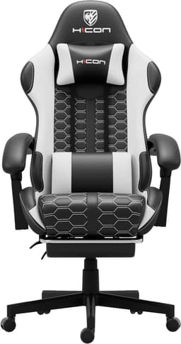 HICON® Gamestoel – Gaming Stoel – Gaming Chair met Voetsteun en Lendenkussen | Ergonomische Bureaustoel - Lambeth Wit — thumbnail 1