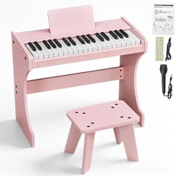 LEADZM Kinderdigitale piano- 37 toetsen - Compleet houten ensemble met bankje - Muziekontwikkelingspiano voor 3 jaar+ - Roze — thumbnail 1