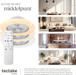 tectake® Plafondlamp met Ventilator - Dimbaar - Ø 50 x 17,5 cm - Stille Plafondventilator - Ventilatorlamp - LED 40W - 3 Lichtkleuren 3000-6500 K - 20W Ventilator - Zomer en Winterstand - Achteruitloop - Inclusief Timer en Afstandsbediening - Wit — thumbnail 5