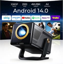 2000 ANSI Native 1080P Smart Projector, 4K ondersteund, Android 14 projectir Mini Projector met WiFi & Bluetooth, Auto Focus, Keystone, 4K Projector Home Cinema voor Slaapkamer & Outdoor Projector X7 — thumbnail 1