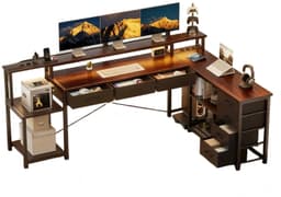 Atlasyx bureau - Tafel - Hoekbureau - Gaming - Bureautafel - CPU-houder - L-vormig ontwerp - 200 x 146 x 78 cm - Bruin — thumbnail 1
