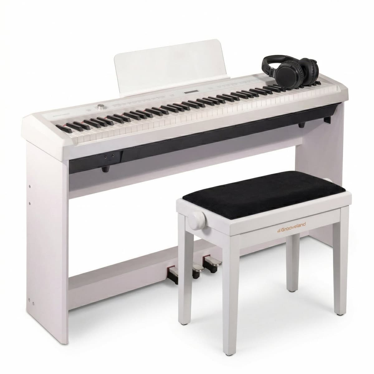 Grooveland P22 Digitale Piano Klavierpakket - Elektrisch Keyboard - 88 Hammer Toetsen - Wit - Inclusief Standaard Pedalen Hoofdtelefoon En Pianobank — afbeelding 1