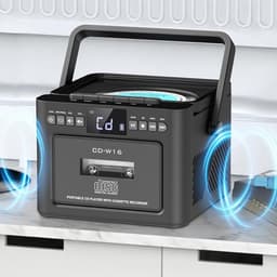 CD- en Cassettespeler met Bluetooth - Draagbare CD Radio - Bluetooth 5.1 - FM Radio - USB, SD & AUX - Oplaadbare 5000mAh Accu - Cassette Afspelen & Opnemen - Afstandsbediening - Zwart — thumbnail 5