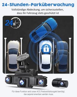 4-kanaals dashcam voor auto met 360 graden front- en achtercamera, links en rechts, binnencamera voor auto's, GPS en 5G-band wifi, nachtzicht, WDR, 24-uurs parkeermodus, 128GB-kaart inbegrepen — thumbnail 4