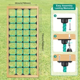 Klimnet voor kinderen met installatiebasis voor houten frames van 76 cm × 191 cm, 450 kg capaciteit vrachtklimnetladder voor speelplaatsen, boomhutten, schommelsets en buitenobstakelcourses — thumbnail 3
