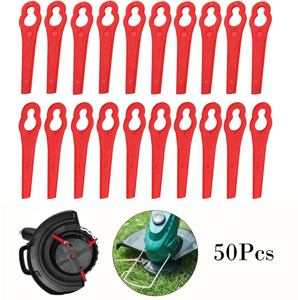 50 Stuks Kalebasvormig Maaimachine Plastic Messen Rood - Vervangingsmessen voor Grasmaaier Accessoires Set — afbeelding 1