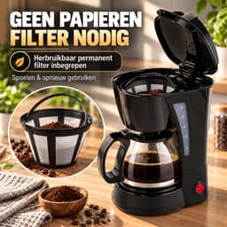 Koffiezetapparaat Filterkoffie - Compact Koffiemachine met Warmhoudfunctie - Herbruikbaar Filter - 1–2 Personen — thumbnail 4