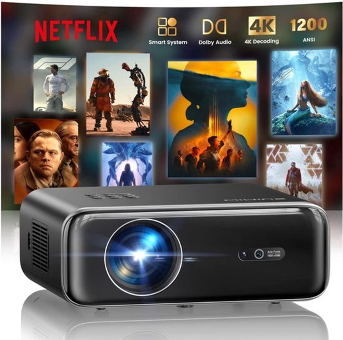 Beamer Draagbaar - 1200 ANSI Lumen - 1920 x 1080 Resolutie - LCD Scherm - Bluetooth En HDMI - Voor Thuisbioscoop En Presentaties — afbeelding 1