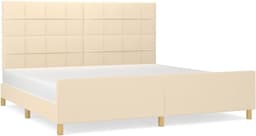 Bedframe met hoofdeinde, crèmekleurig, 200 x 200 cm, stoffen bed voor slaapkamer, hotel, logeerkamer, slaapkamer, logeerkamer — thumbnail 2
