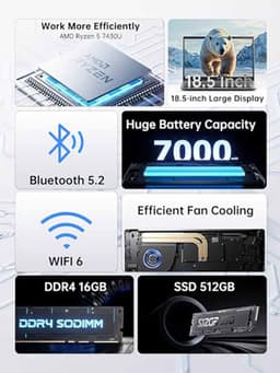 ACEMAGIC AX18Pro 18.5 inch Gaming Laptop - ΑΜD Ryzen 5 7430U Prozessor(tot 4,3 GHz) - 16GB DDR4 RAM 512GB SSD - Widows11 Pro - WIFI6 - Grijs — thumbnail 2
