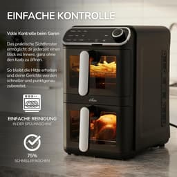Heteluchtfriteuse Dubbel - Airfryer XL - Gezond Koken - Twee Kamers - 11 Liter - Zwart — thumbnail 3