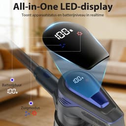 Grenintol Steelstofzuiger – Draadloze stofzuiger – 48 kPa – 300W – LED-display & LED-verlichting – 6-in-1 Kruimeldief – Zonder Zak, HEPA-filter – Met wandhouder, Dierenharen — Blauw — thumbnail 4