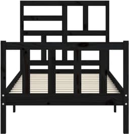 Bedframe 2FT6 Small Single Familiekbed, massief houten bed met hoofdeinde, zwart — thumbnail 3