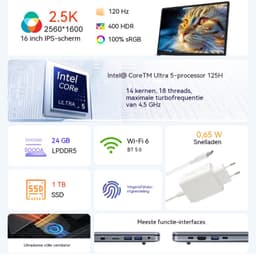 Ninkear N16 Pro 16 inch Laptop - Intel Core Ultra 5 125H - 24GB LPDDR5 - 1TB SSD - 2.5K 120Hz Scherm - Intel Arc - WiFi 6 - AI Laptop — thumbnail 1