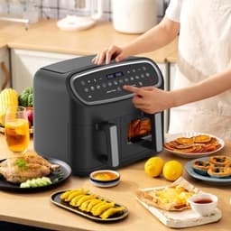 Heteluchtfriteuse Dubbele Zone - 10 Liter Capaciteit - 2000 W Vermogen - Plastic Behuizing - Voor Gezond Koken — thumbnail 3