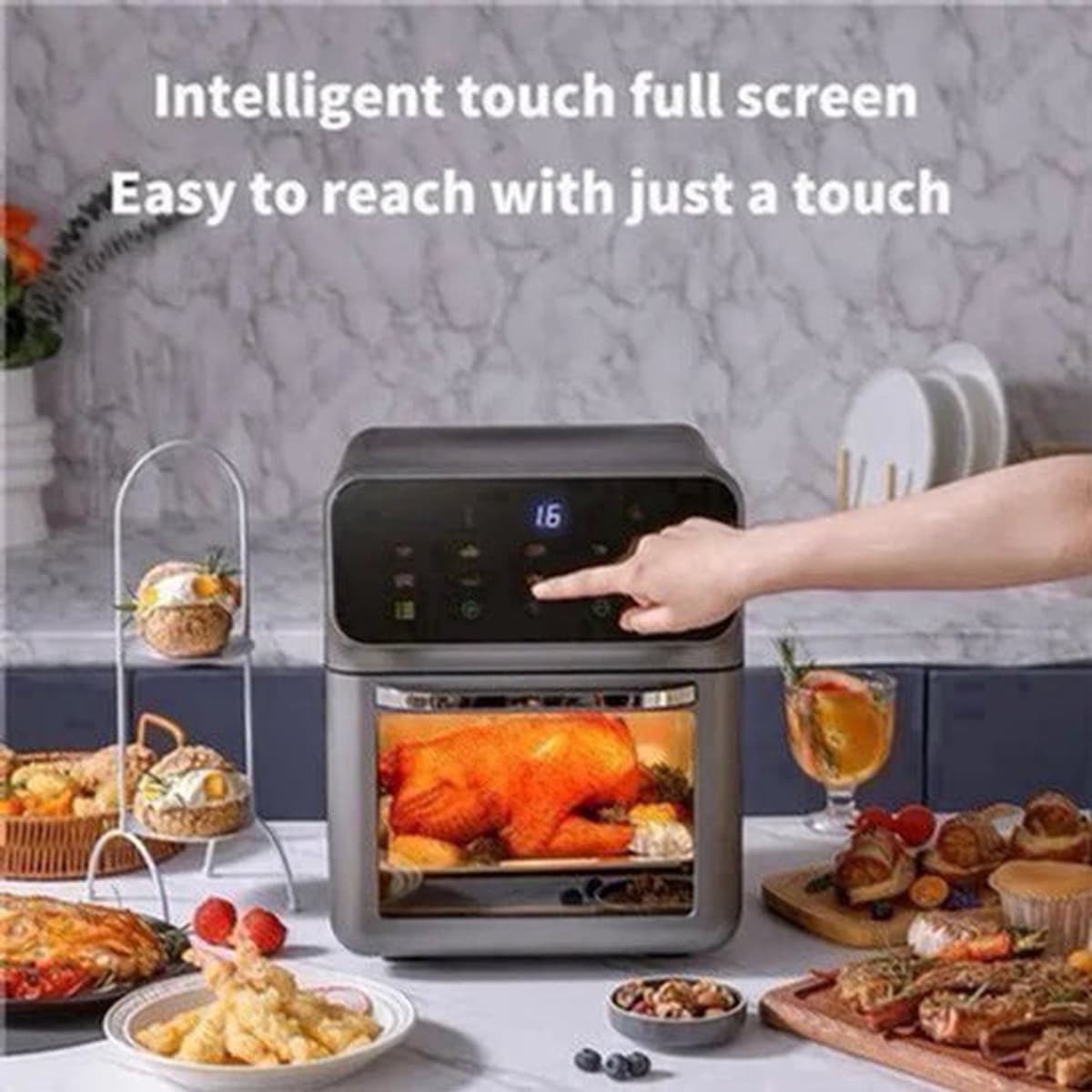 Heteluchtfriteuse – Airfryer - Airfryer Oven - 12L - 1350W - LED Touchscreen - Olievrije Heteluchtfriteuse - Multifunctioneel Convectoroven - Kijkvenster - Grote Capaciteit - Zwart — afbeelding 1
