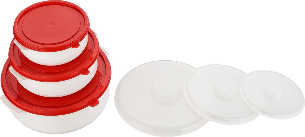 3-delig Magnetron Servies Set Rood/Wit — afbeelding 1