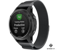 Strap-it Milanese bandje RVS geschikt voor Garmin Fenix 5 (Plus) - Fenix 6 (Pro) - Fenix 7 (Pro - Sapphire - Solar) - Fenix E - Fenix 8 47mm - Epix Gen 2 47mm - Quatix 5-6-7 - Quickfit 22mm band voor Garmin smartwatches - Horlogeband - zwart
