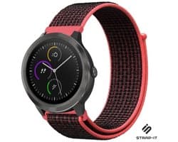 Nylon Smartwatch bandje - Geschikt voor Garmin Vivoactive 4 nylon bandje - 45mm - zwart/koraal - Strap-it Horlogeband / Polsband / Armband
