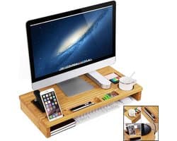 2 in 1 Monitorstandaard van bamboe hout - Monitor - Laptop beeldscherm verhoger - Monitorverhoger standaard