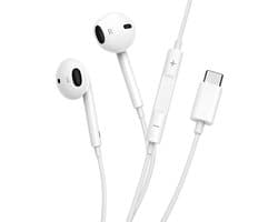 FourGoods USB-C Oortjes met Draad - Microfoon - Wit - Bedrade Oordopjes - Muziek & Oproepbediening