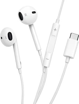 FourGoods USB-C Oortjes met Draad - Microfoon - Wit - Bedrade Oordopjes - Muziek & Oproepbediening — thumbnail 1