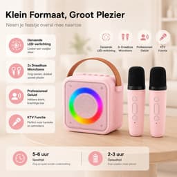 Sounix Draagbare Karaoke set - Incl. 2 draadloze karaoke microfoons - Bluetooth Speaker - Voor Volwassenen en Kinderen - Roze — thumbnail 3