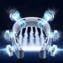 Nekventilator met LED-display, voorzien van ijskeramische technologie, wit. 360° luchtstroom rondom | 5 ventilatorsnelheden | 4000mAh oplaadbare USB-batterij | Stil en ergonomisch ontwerp | Geschikt voor gebruik buitenshuis. — thumbnail 5