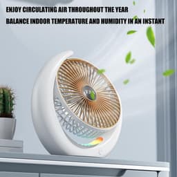 Oplaadbare bureaumventilator - USB tafelventilator met RGB licht - Stille kleine bureauventilator - 3 snelheden tafelventilator - RGB looplicht, bedraad en draadloos gebruik - Kunststof - 20×5×21cm - Geschikt voor kantoor en thuis - Zwart — thumbnail 5