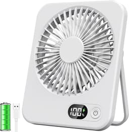 Solvix tafel ventilator geluidloos - Draagbare Ventilator - Wit - Oplaadbare Batterij - LCD Display - Voor Thuis en Op Reis — thumbnail 1