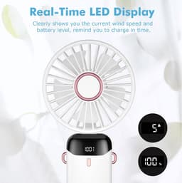 Draagbare ventilator, mini USB oplaadbare draagbare ventilator, kleine zakventilator met 5 snelheden en voet, 4200 mAh batterij, opvouwbare bureauventilator voor kantoor en buitengebruik — thumbnail 4