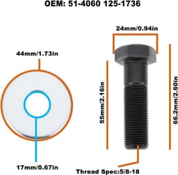 SnelShoppen - 3 stks Grasmaaier Blade Schroeven 5/8-18x55mm voor Toro Exmark ZX4800 - Sterk Metaal, Veilig en Betrouwbaar voor Tuinonderhoud — thumbnail 3
