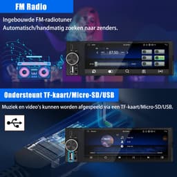 HexinexMarket - 1DIN Autoradio - 6,36 inch scherm - met Draadloze Carplay & Android Auto - WIFI BT 5.2 - USB/USB-C + Achteruitrijcamera — thumbnail 2