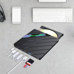 Externe CD/DVD Brander - Optische Drive Lezer Brander - Software Installeren - Geïntegreerde Cardreader Hub - 15.5 cm - Zwart — thumbnail 2
