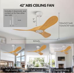 MIVRAY Plafondventilator – 42 Inch Met Afstandsbediening En 6 Snelheden – ABS – Wit Natuurlijk – Zonder Verlichting Voor Slaapkamer — thumbnail 2