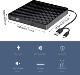 Externe Optische Drive - Schijflezer CD DVD - Data Back-up Maken - Dubbele USB C en 3.0 - 12 cm — thumbnail 5