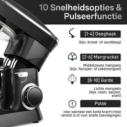 SP® Deegmachine - Kneedmachine - Mixer met Kneedhaak - Zwart - 42cm x 36cm x 27cm — thumbnail 2
