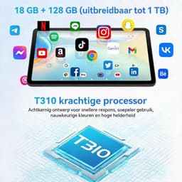 SnelShoppen - 10 Inch Android 15 Tablet met Oplader, 18GB RAM, 128GB Opslag, Octa-Core T30, Widevine L1, WiFi 5, 6000mAh Batterij, Uitbreidbaar tot 1T — thumbnail 2