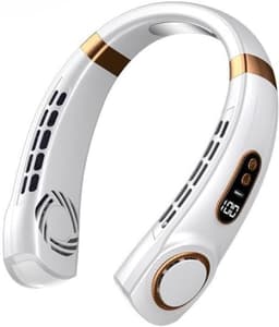 Draagbare LED Smart Digital Nekventilator van 4000 mAh met USB-aansluiting, stille werking, multifunctioneel met gekleurde verlichting, geschikt voor buitenactiviteiten en hardlopen in het donker (wit) — thumbnail 1