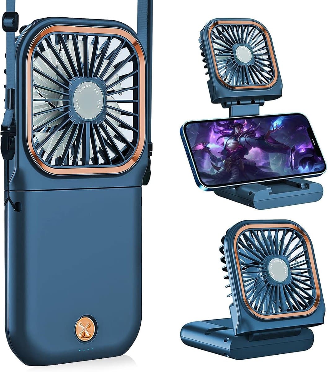 180° Opvouwbare Ventilator - 1 stuk - 167×80×19mm - Drie windsnelheden - 3000mAh batterij - Kan als powerbank gebruikt worden - Mini elektrische handventilator - Geschikt voor op reis, op kantoor en op vakantie - Blauw — afbeelding 1