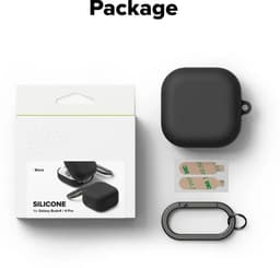 Ringke Silicone Hoesje Geschikt voor Samsung Galaxy Buds 4 / 4 Pro - Siliconen Cover - Karabijnhaak - Case Zwart — thumbnail 2