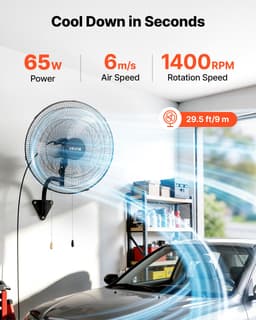 VEVOR 65W Industriële Wandventilator 57 cm, 6 m/s Oscillerende Wandventilator met 3 Snelheden en Verstelbare Kantelhoek, Commerciële Industriële Ventilator voor Werkplaats, Garage, Magazijn, Sportschool, Zwart — thumbnail 5