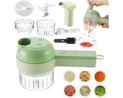 Elektrische Groentesnijder - Keukenmachine Hakmachine - Maaltijden Bereiden - 4-in-1 Multifunctioneel - 8x20.5x9.5 cm - Groen