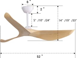 Plafondventilator 52 inch Natuurlijke houttint - Met afstandsbediening (6 snelheden) - 4 ABS bladen - Stille DC motor - Zomer/Winter functie - Timer - Zonder verlichting — thumbnail 2