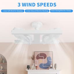 KZQ H-vormige plafondventilator met LED-verlichting en afstandsbediening - E27 lampfitting met dubbele ventilator - Dimbare kleurtemperatuur 3000-6500K - Geschikt voor slaapkamer en binnenruimtes - Wit — thumbnail 2