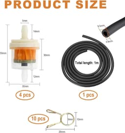 SnelShoppen - Brandstoffilter Set 4 Stuks Inclusief 1m Brandstofslang en 10 Slangklemmen voor Moped, Grasmaaier en Motorfiets — thumbnail 5