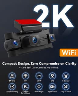 SnelShoppen - SIXWIN 2K Dashcam Auto met 3 Inch Display, 360° Rondom Zicht, 3 x 1080p Camera's, Wifi, Nachtzicht, G-sensor, App-bediening, 24/7 Parkee — thumbnail 5
